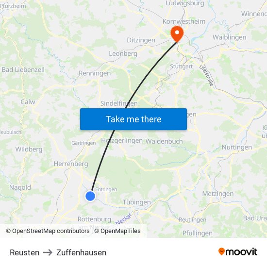 Reusten to Zuffenhausen map