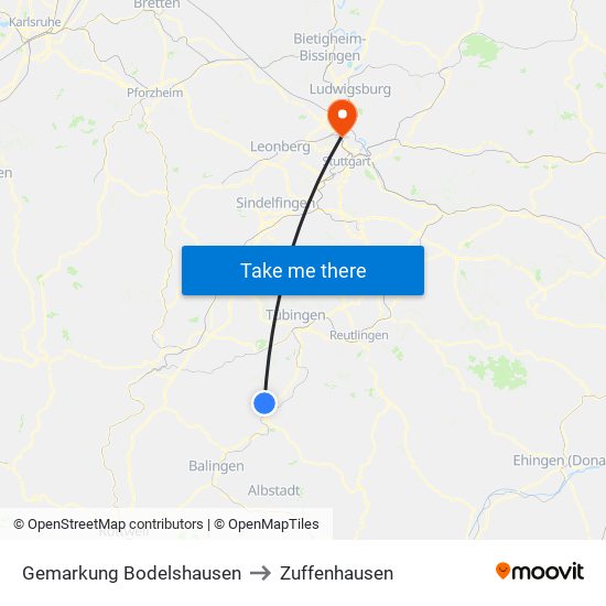 Gemarkung Bodelshausen to Zuffenhausen map