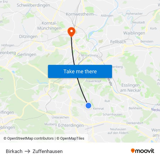 Birkach to Zuffenhausen map