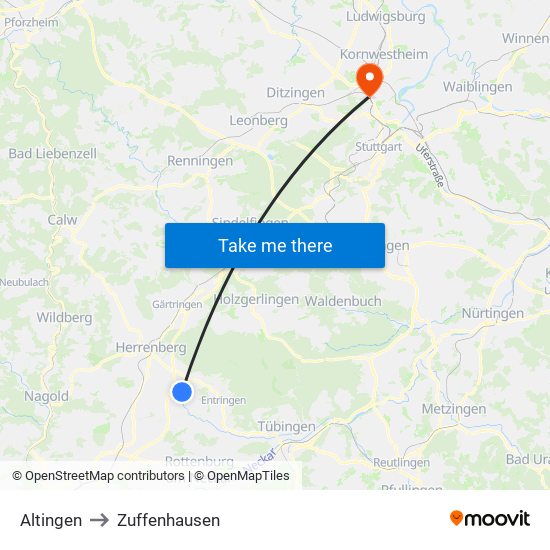 Altingen to Zuffenhausen map