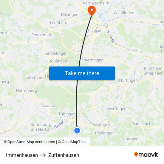 Immenhausen to Zuffenhausen map