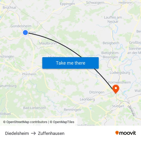Diedelsheim to Zuffenhausen map