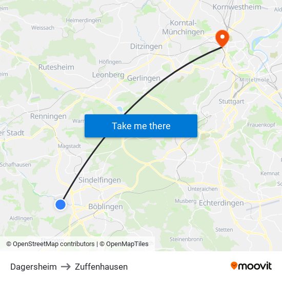 Dagersheim to Zuffenhausen map