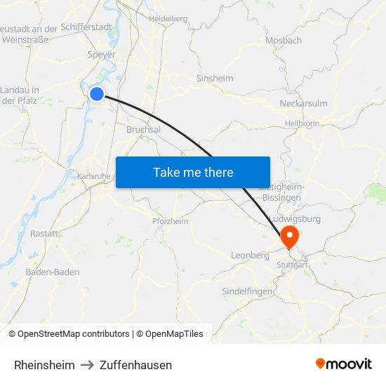 Rheinsheim to Zuffenhausen map