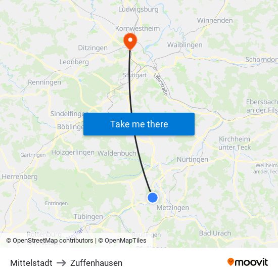 Mittelstadt to Zuffenhausen map