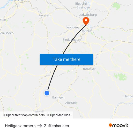 Heiligenzimmern to Zuffenhausen map