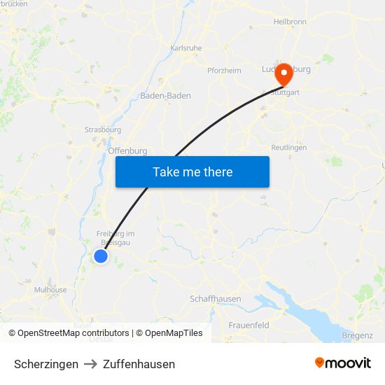 Scherzingen to Zuffenhausen map