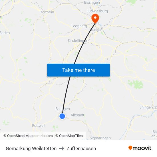 Gemarkung Weilstetten to Zuffenhausen map