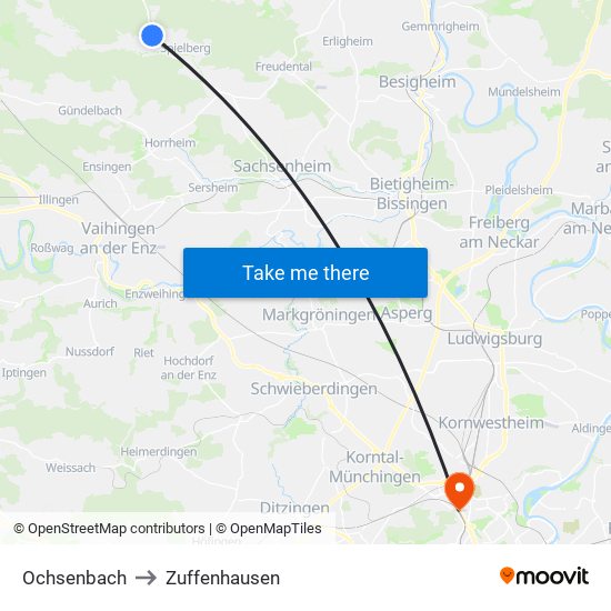 Ochsenbach to Zuffenhausen map