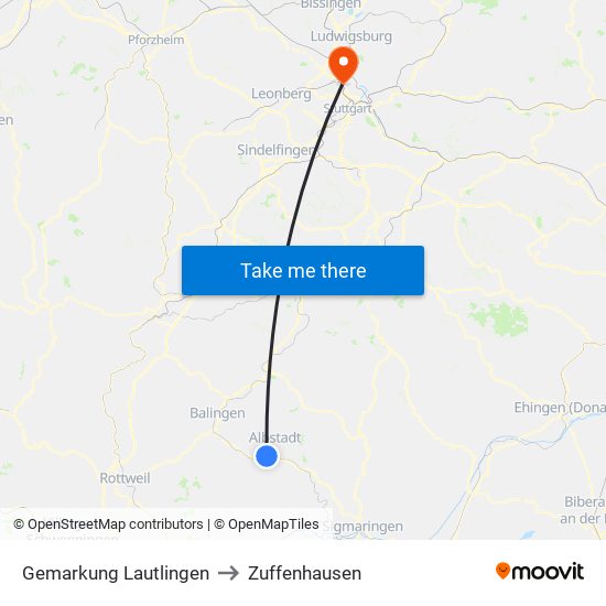 Gemarkung Lautlingen to Zuffenhausen map