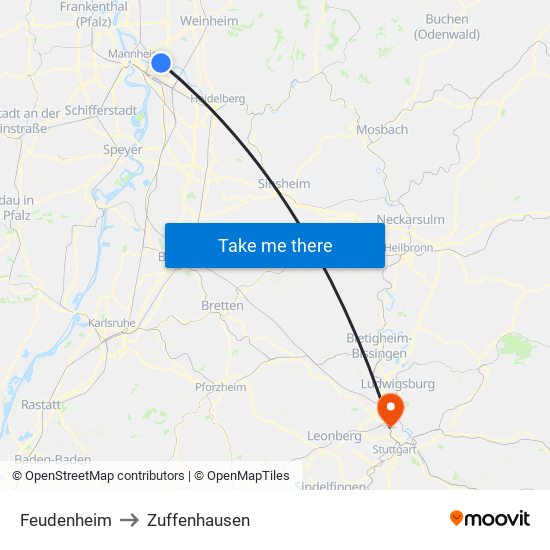 Feudenheim to Zuffenhausen map