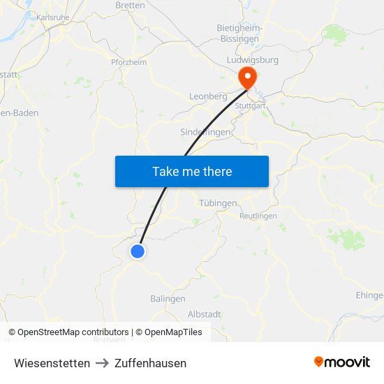 Wiesenstetten to Zuffenhausen map