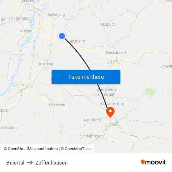 Baiertal to Zuffenhausen map