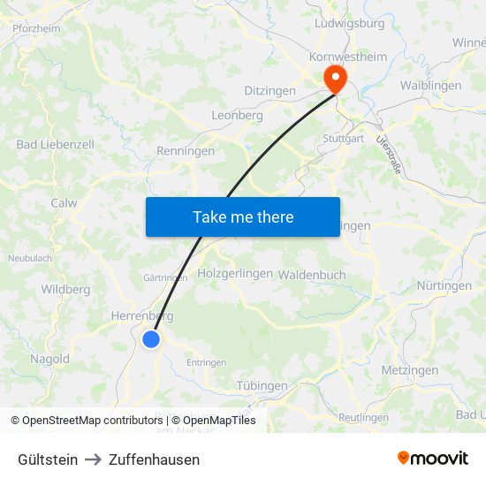 Gültstein to Zuffenhausen map