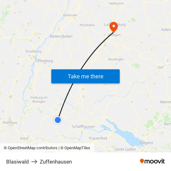 Blasiwald to Zuffenhausen map