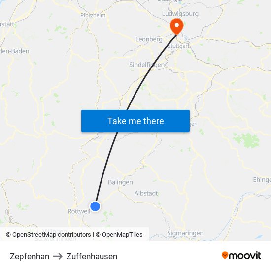 Zepfenhan to Zuffenhausen map