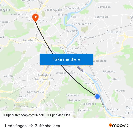 Hedelfingen to Zuffenhausen map