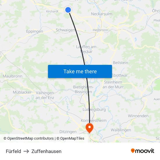 Fürfeld to Zuffenhausen map