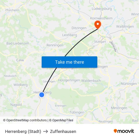 Herrenberg (Stadt) to Zuffenhausen map