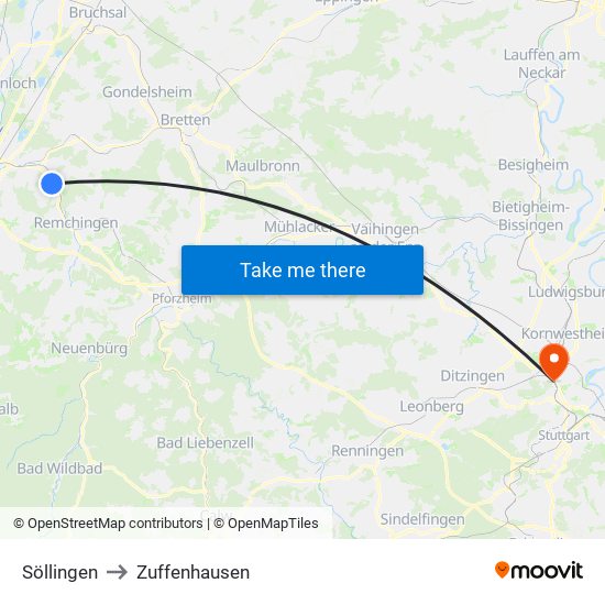 Söllingen to Zuffenhausen map