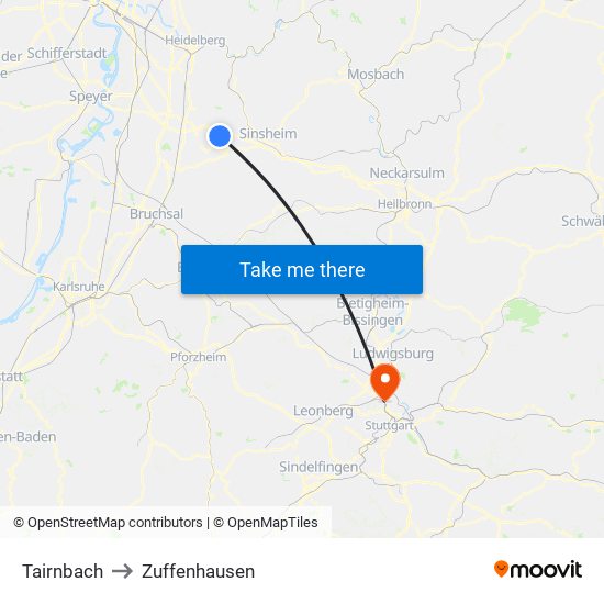Tairnbach to Zuffenhausen map