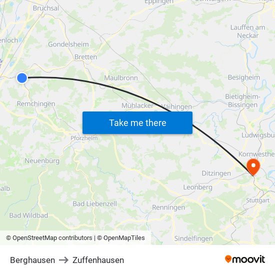 Berghausen to Zuffenhausen map