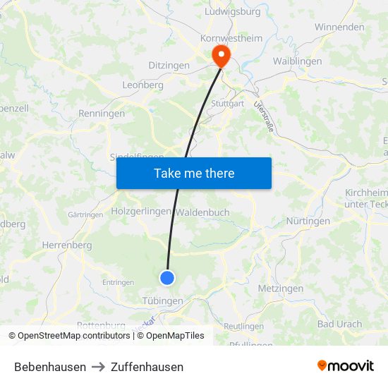 Bebenhausen to Zuffenhausen map