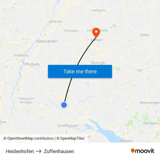 Heidenhofen to Zuffenhausen map
