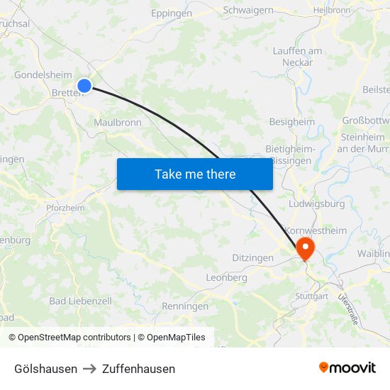 Gölshausen to Zuffenhausen map