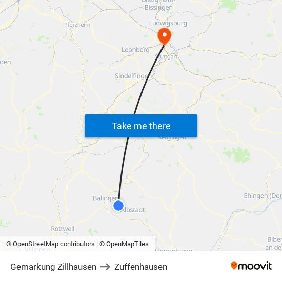 Gemarkung Zillhausen to Zuffenhausen map