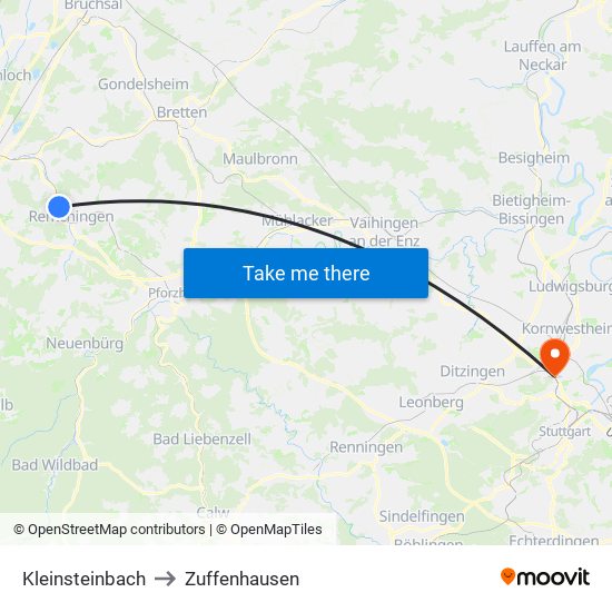 Kleinsteinbach to Zuffenhausen map