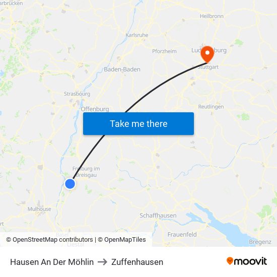 Hausen An Der Möhlin to Zuffenhausen map