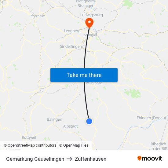 Gemarkung Gauselfingen to Zuffenhausen map