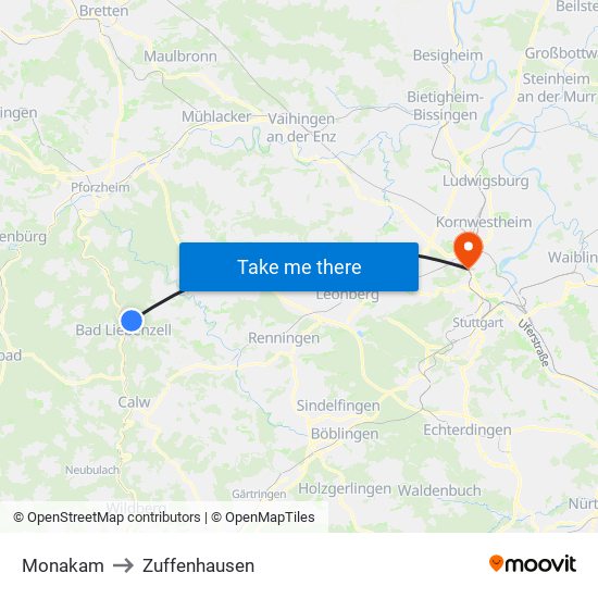 Monakam to Zuffenhausen map