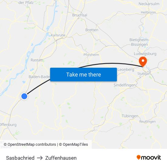 Sasbachried to Zuffenhausen map