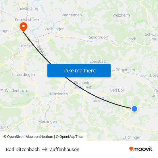 Bad Ditzenbach to Zuffenhausen map