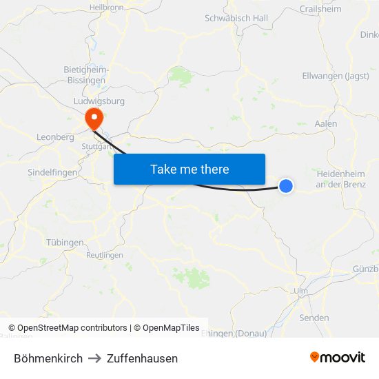 Böhmenkirch to Zuffenhausen map