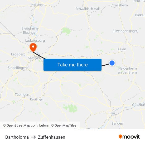 Bartholomä to Zuffenhausen map
