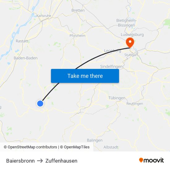 Baiersbronn to Zuffenhausen map