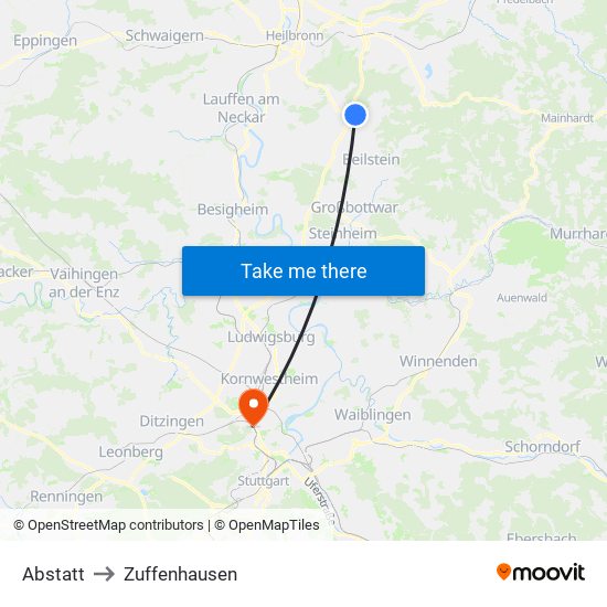 Abstatt to Zuffenhausen map