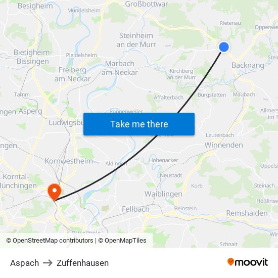 Aspach to Zuffenhausen map