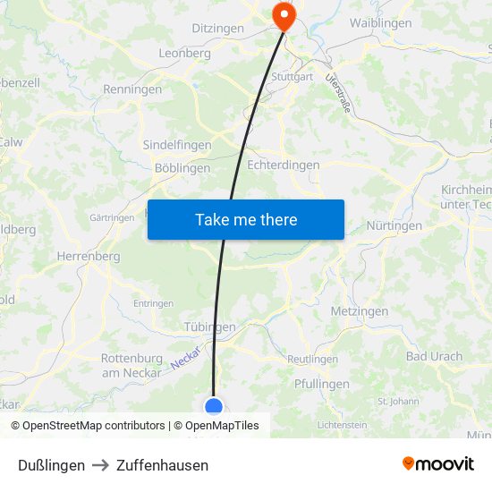 Dußlingen to Zuffenhausen map
