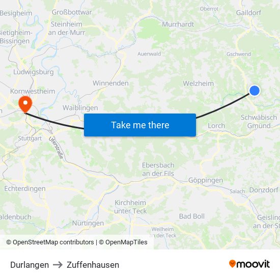 Durlangen to Zuffenhausen map