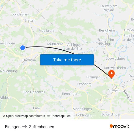 Eisingen to Zuffenhausen map