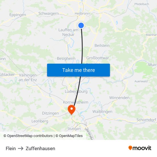 Flein to Zuffenhausen map