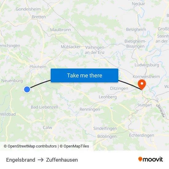 Engelsbrand to Zuffenhausen map