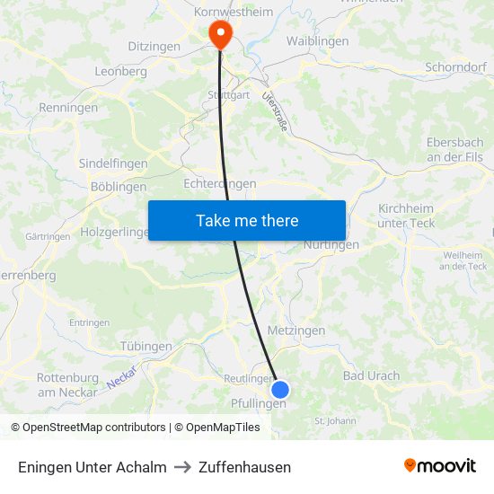 Eningen Unter Achalm to Zuffenhausen map