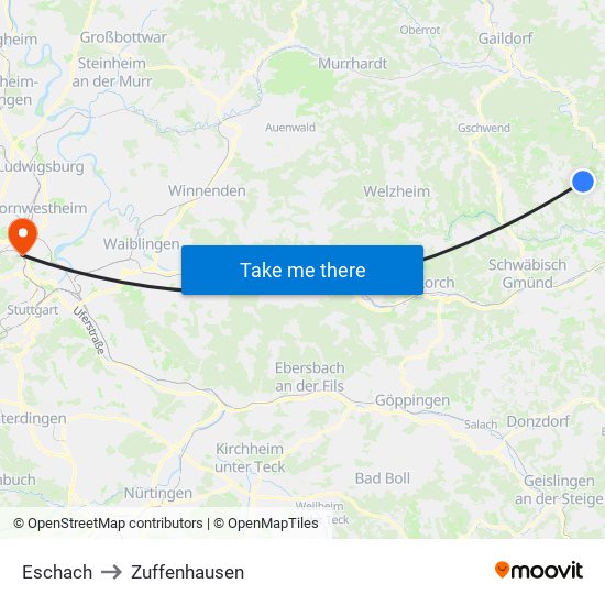 Eschach to Zuffenhausen map