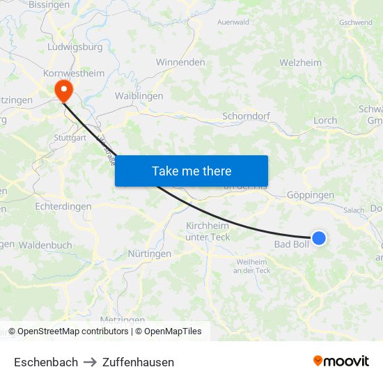 Eschenbach to Zuffenhausen map