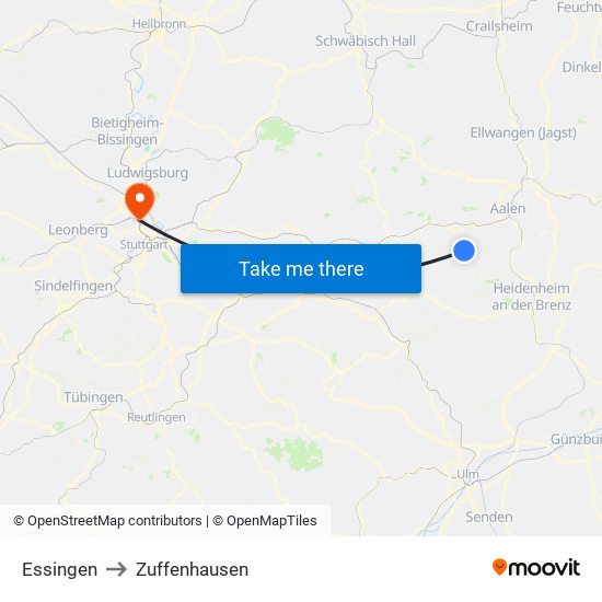 Essingen to Zuffenhausen map